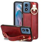 For Motorola Moto G Play 4G 2024 Wristband Leather Back Phone Case(Red)