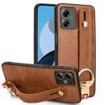 For Motorola Moto G14 Wristband Leather Back Phone Case(Brown)