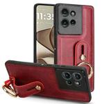 For Motorola Edge 50 5G Wristband Leather Back Phone Case(Red)