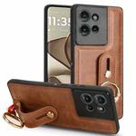 For Motorola Edge 50 5G Wristband Leather Back Phone Case(Brown)