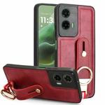 For Motorola Moto G35 5G Wristband Leather Back Phone Case(Red)