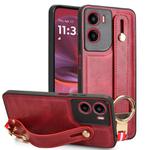 For Motorola Moto G05 / E15 4G Wristband Leather Back Phone Case(Red)