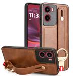 For Motorola Moto G05 / E15 4G Wristband Leather Back Phone Case(Brown)