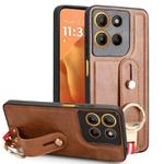 For Motorola Moto G15 / G15 Power 4G Wristband Leather Back Phone Case(Brown)