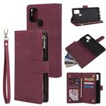 For Samsung Galaxy A21s Multifunctional Horizontal Flip Leather Case, with Card Slot & Holder & Zipper Wallet & Photo Frame(Wine Red)