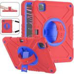 For iPad Air 2022 10.9 / Pro 11 2022 X Rotation PC Hybrid Silicone Tablet Case with Strap(Red Blue)