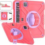 For iPad Air 2022 10.9 / Pro 11 2022 X Rotation PC Hybrid Silicone Tablet Case with Strap(Red Purple)