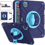 For iPad Air 2022 10.9 / Pro 11 2022 X Rotation PC Hybrid Silicone Tablet Case with Strap(Navy Sky Blue)