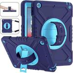 For iPad Air / Air 2 / 9.7 2018 / 2017 X Rotation PC Hybrid Silicone Tablet Case with Strap(Navy Sky Blue)