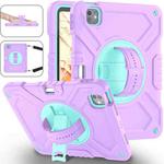 For iPad Pro 11 2024 X Rotation PC Hybrid Silicone Tablet Case with Strap(Purple Cyan)