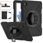 For Samsung Galaxy Tab A8 X200 X Rotation PC Hybrid Silicone Tablet Case with Strap(Full Black)
