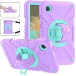 For Samsung Galaxy Tab A9 X110 X Rotation PC Hybrid Silicone Tablet Case with Strap(Purple Cyan)