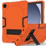 For Samsung Galaxy Tab A9+ X216 Contrast Color Robot Silicone Hybrid PC Tablet Case with Holder(Orange Black)