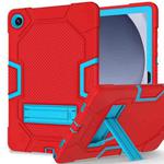 For Samsung Galaxy Tab A9+ X216 Contrast Color Robot Silicone Hybrid PC Tablet Case with Holder(Red Blue)
