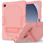 For Samsung Galaxy Tab A9+ X216 Contrast Color Robot Silicone Hybrid PC Tablet Case with Holder(Rose Gold)