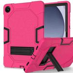 For Samsung Galaxy Tab A9+ X216 Contrast Color Robot Silicone Hybrid PC Tablet Case with Holder(Rose Red Black)