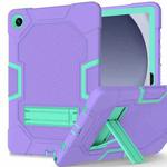 For Samsung Galaxy Tab A9+ X216 Contrast Color Robot Silicone Hybrid PC Tablet Case with Holder(Purple Mint Green)