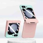 For Samsung Galaxy Z Flip5 5G PC Skin Feel Integrated Foldable Mid Shaft Phone Case(Pink Cyan)