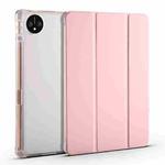 For Huawei MatePad Pro 11 2024 3-fold Clear TPU Leather Tablet Case with Pen Slot(Pink)