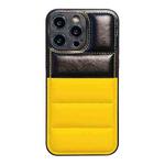 For iPhone 15 Pro Max Color Block Down Jacket Phone Case(Black Yellow)