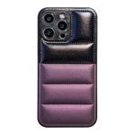 For iPhone 15 Pro Max Color Block Down Jacket Phone Case(Black Purple)