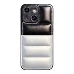 For iPhone 14 Plus Color Block Down Jacket Phone Case(Black Silver)