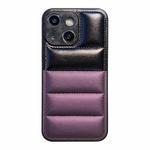 For iPhone 14 Color Block Down Jacket Phone Case(Black Purple)