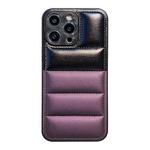 For iPhone 14 Pro Max Color Block Down Jacket Phone Case(Black Purple)