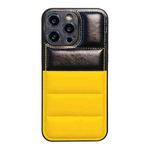 For iPhone 13 Pro Color Block Down Jacket Phone Case(Black Yellow)