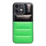 For iPhone 12 Color Block Down Jacket Phone Case(Black Green)
