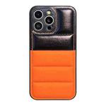 For iPhone 12 Pro Max Color Block Down Jacket Phone Case(Black Orange)