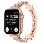 For Apple Watch SE 2022 44mm 5-petaled Flower Zinc Alloy Chain Watch Band(Rose Gold Colorful)