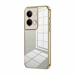 For OPPO Reno9 / Reno9 Pro Transparent Plating Fine Hole Phone Case(Gold)