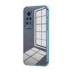For vivo X60 Pro Transparent Plating Fine Hole Phone Case(Blue)