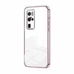 For vivo X50 Pro+ Transparent Plating Fine Hole Phone Case(Pink)