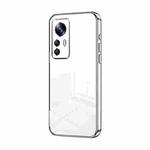 For Xiaomi 12T Pro Transparent Plating Fine Hole Phone Case(Silver)