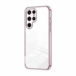 For Samsung Galaxy S22 Ultra 5G Transparent Plating Fine Hole Phone Case(Pink)