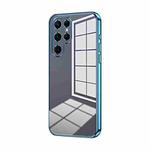 For Samsung Galaxy S22 Ultra 5G Transparent Plating Fine Hole Phone Case(Blue)