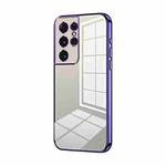 For Samsung Galaxy S21 Ultra 5G Transparent Plating Fine Hole Phone Case(Purple)