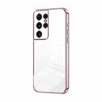 For Samsung Galaxy S21 Ultra 5G Transparent Plating Fine Hole Phone Case(Pink)