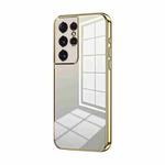 For Samsung Galaxy S21 Ultra 5G Transparent Plating Fine Hole Phone Case(Gold)