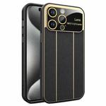 For iPhone 15 Pro Electroplating Litchi Grain Large Window Phone Case(Black)