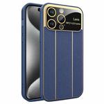 For iPhone 15 Pro Electroplating Litchi Grain Large Window Phone Case(Dark Blue)