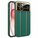 For iPhone 15 Plus Electroplating Litchi Grain Large Window Phone Case(Green)