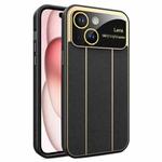 For iPhone 15 Electroplating Litchi Grain Large Window Phone Case(Black)