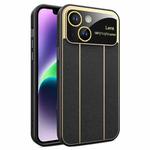 For iPhone 14 Plus Electroplating Litchi Grain Large Window Phone Case(Black)