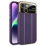 For iPhone 14 Plus Electroplating Litchi Grain Large Window Phone Case(Purple)