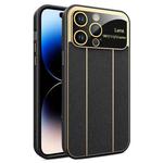 For iPhone 14 Pro Electroplating Litchi Grain Large Window Phone Case(Black)