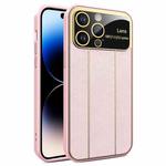 For iPhone 14 Pro Max Electroplating Litchi Grain Large Window Phone Case(Pink)