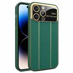 For iPhone 14 Pro Max Electroplating Litchi Grain Large Window Phone Case(Green)